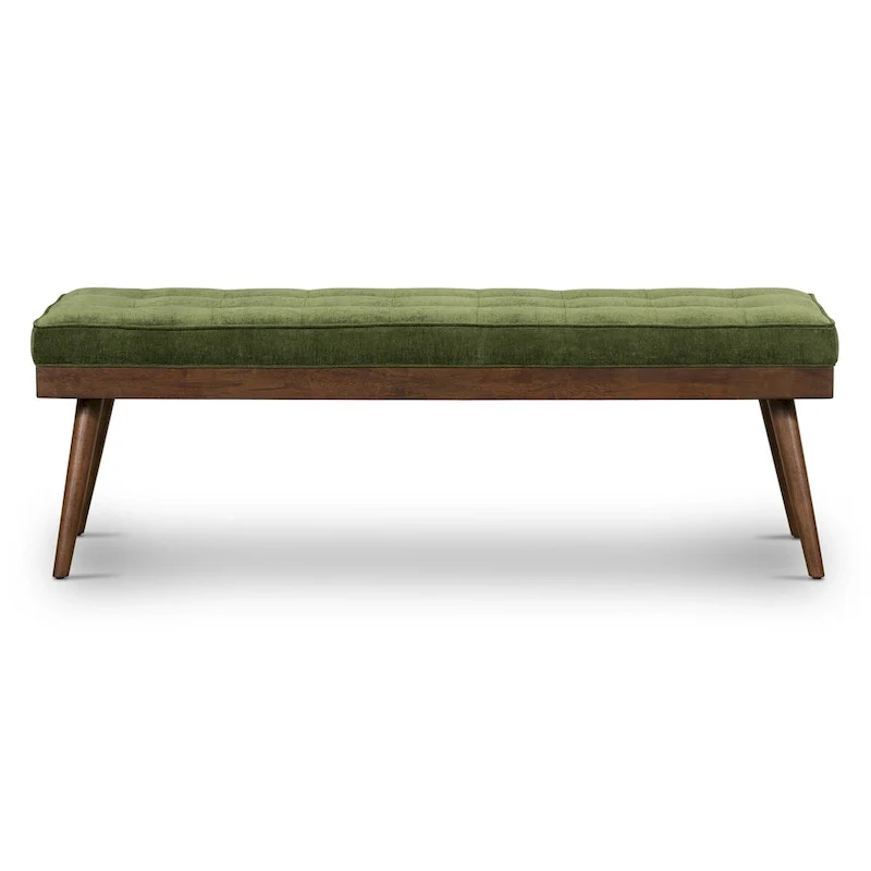 Poly & Bark Luca Fabric Bench - Tufted Seat with Solid Wood Legs