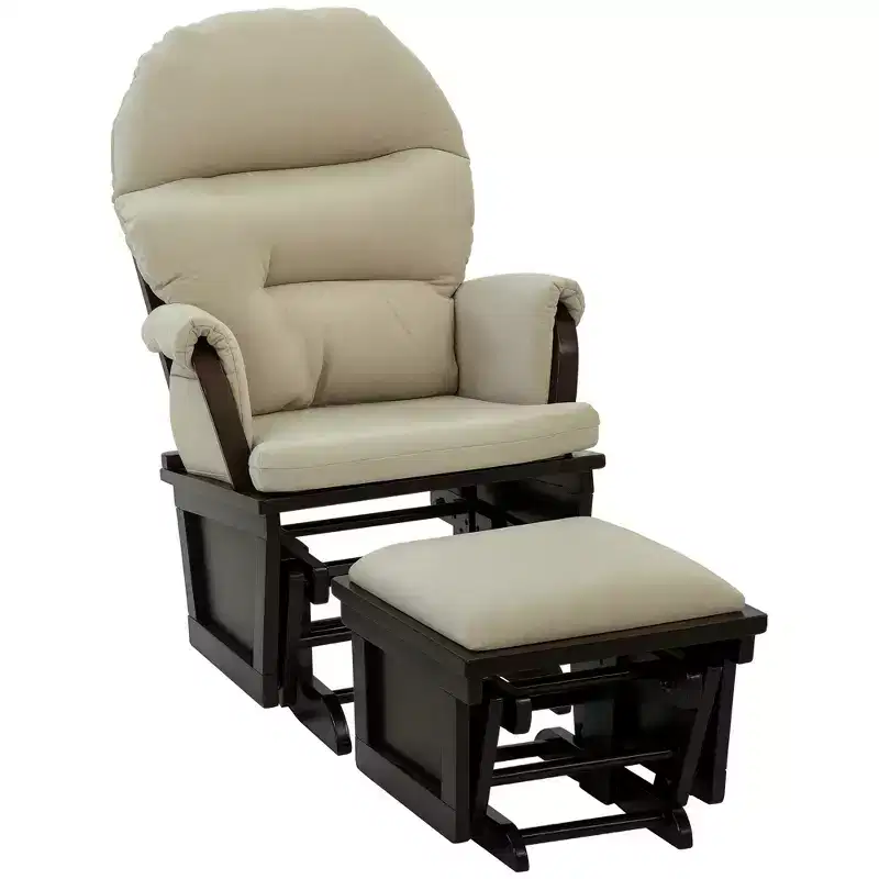 HOMCOM Nursery Glider Rocking Chair with Ottoman, Thick Padded Cushion Seating and Wood Base, Cream White