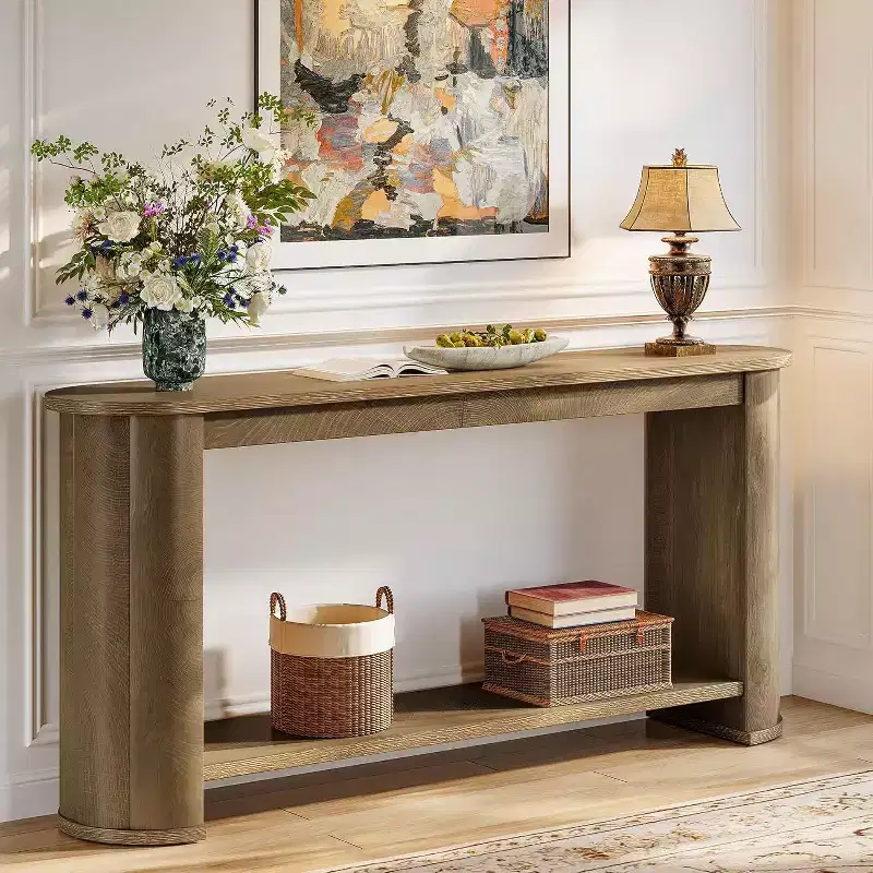 Lantine 63-Inch Entryway Table with Storage, Long Console Table Behind Couch with Shelf for Hallway, Foyer, Living Room, Natural