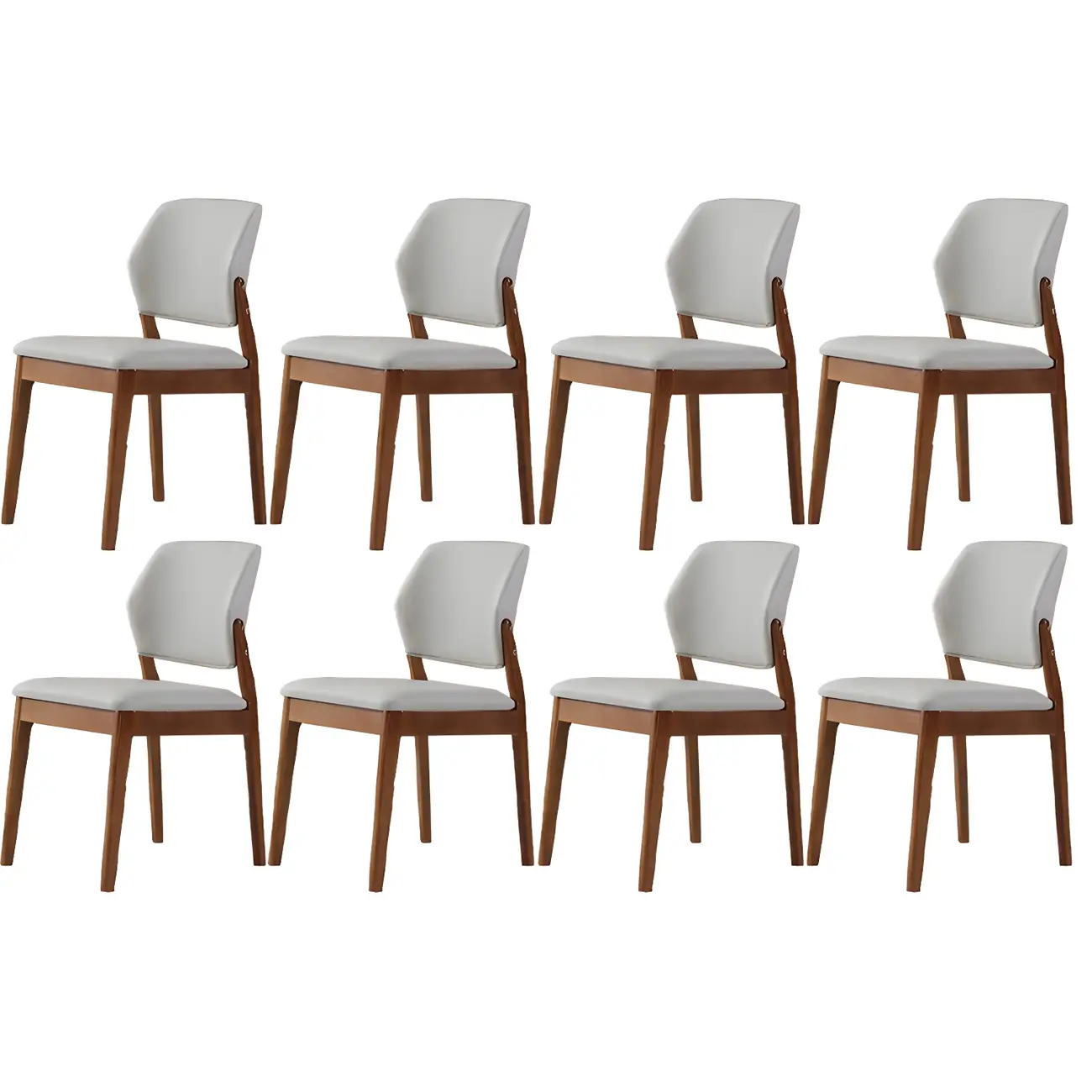 Modern Wood Faux Leather Beige Low Back Dining Chair