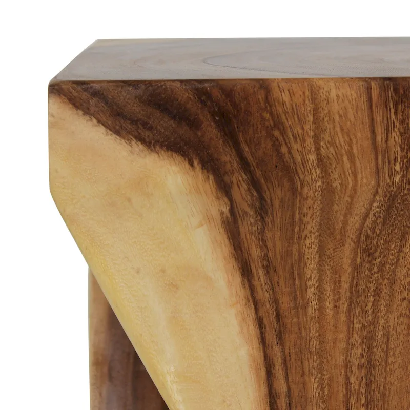Wood Sculpted End Table, Natural/White Wash, Rustic, Single