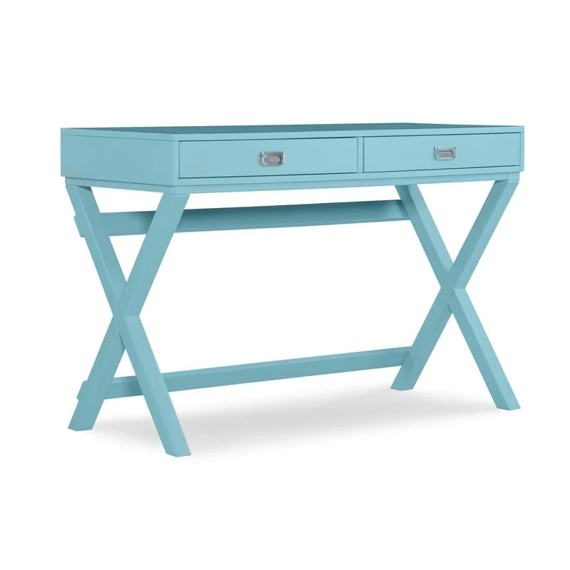 Turquoise / Navy / Grey X-Frame Writing Desk with Drawers, 1-Person