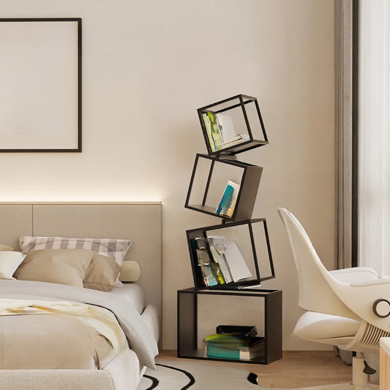 73H Black Metal Geometric Open Cube Bookcase