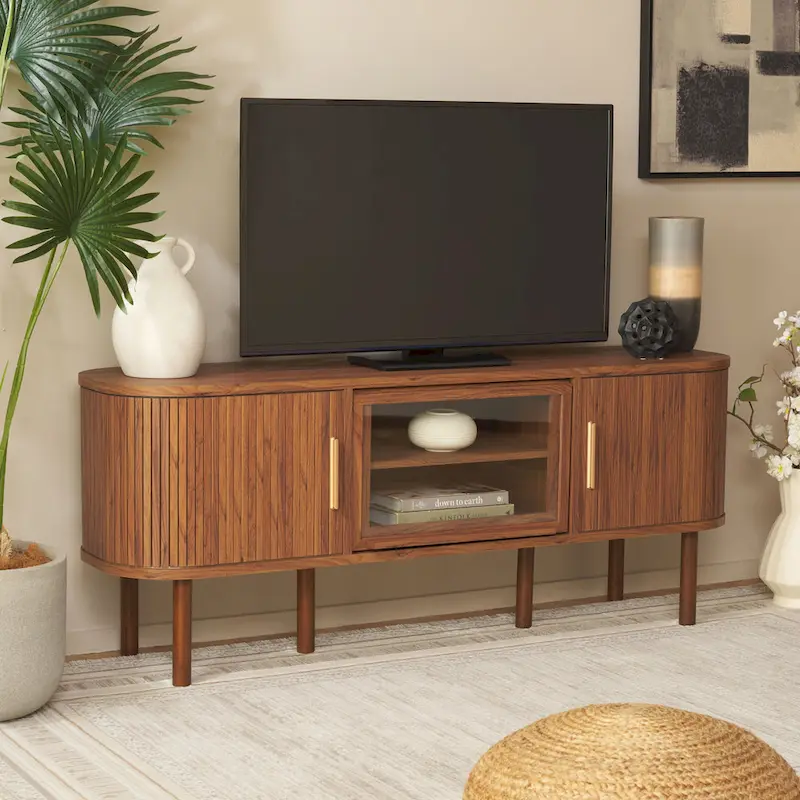 2 Tambour & 1 Glass Lift Door Media Stand. - 59Wx15Dx24H