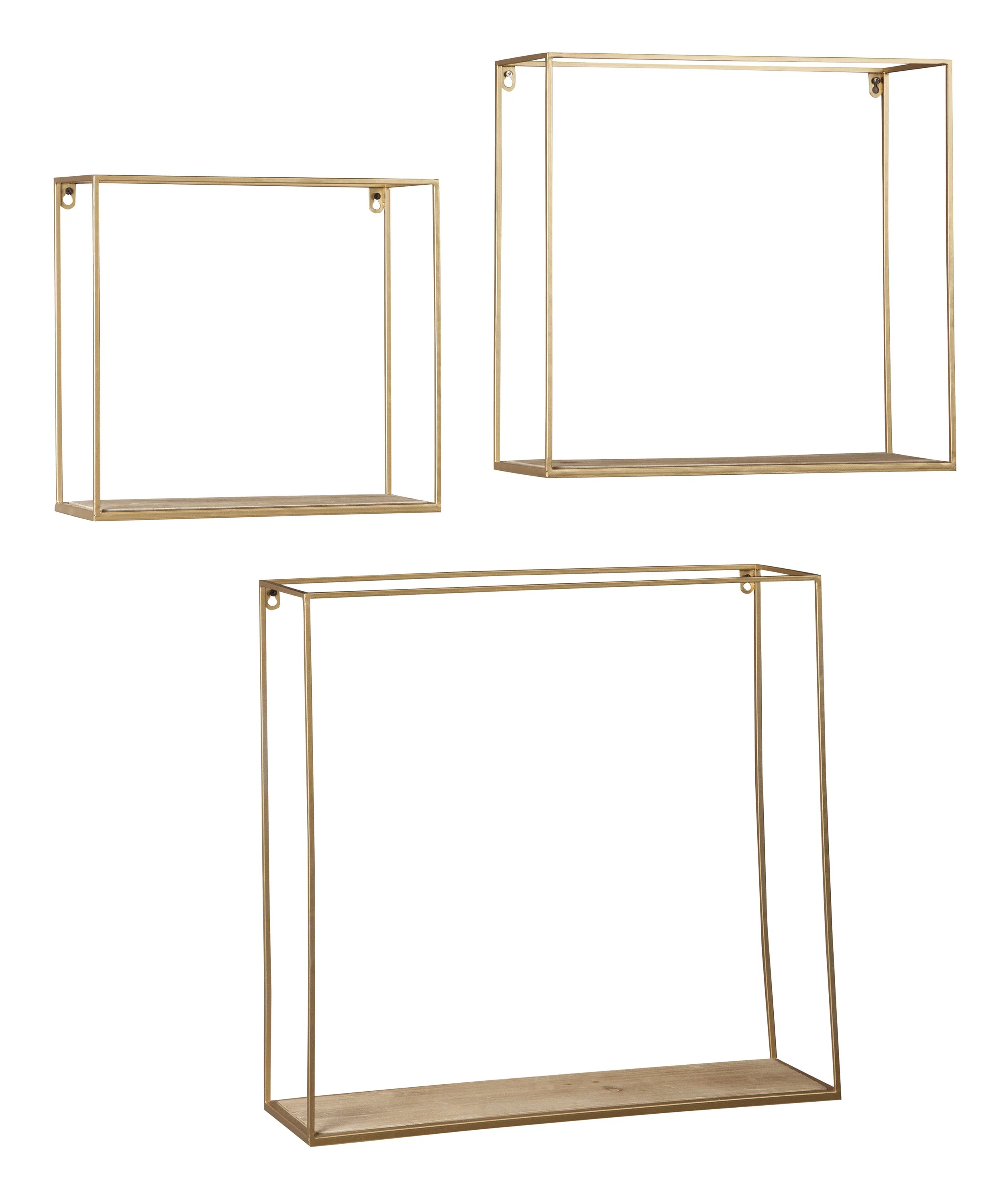 Gold Metal 3 Piece Wall Shelf Set