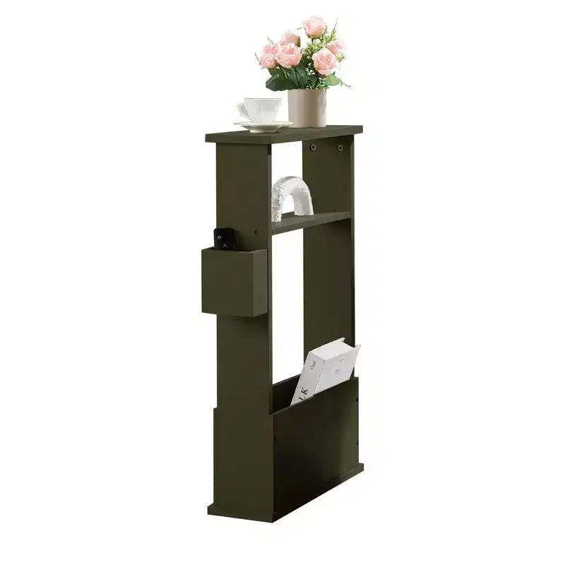 Kings Brand Furniture Narrow Side Table with Storage Shelf - Modern Slim Sofa End Table, Bedside Table with Magazine and Remote Holder