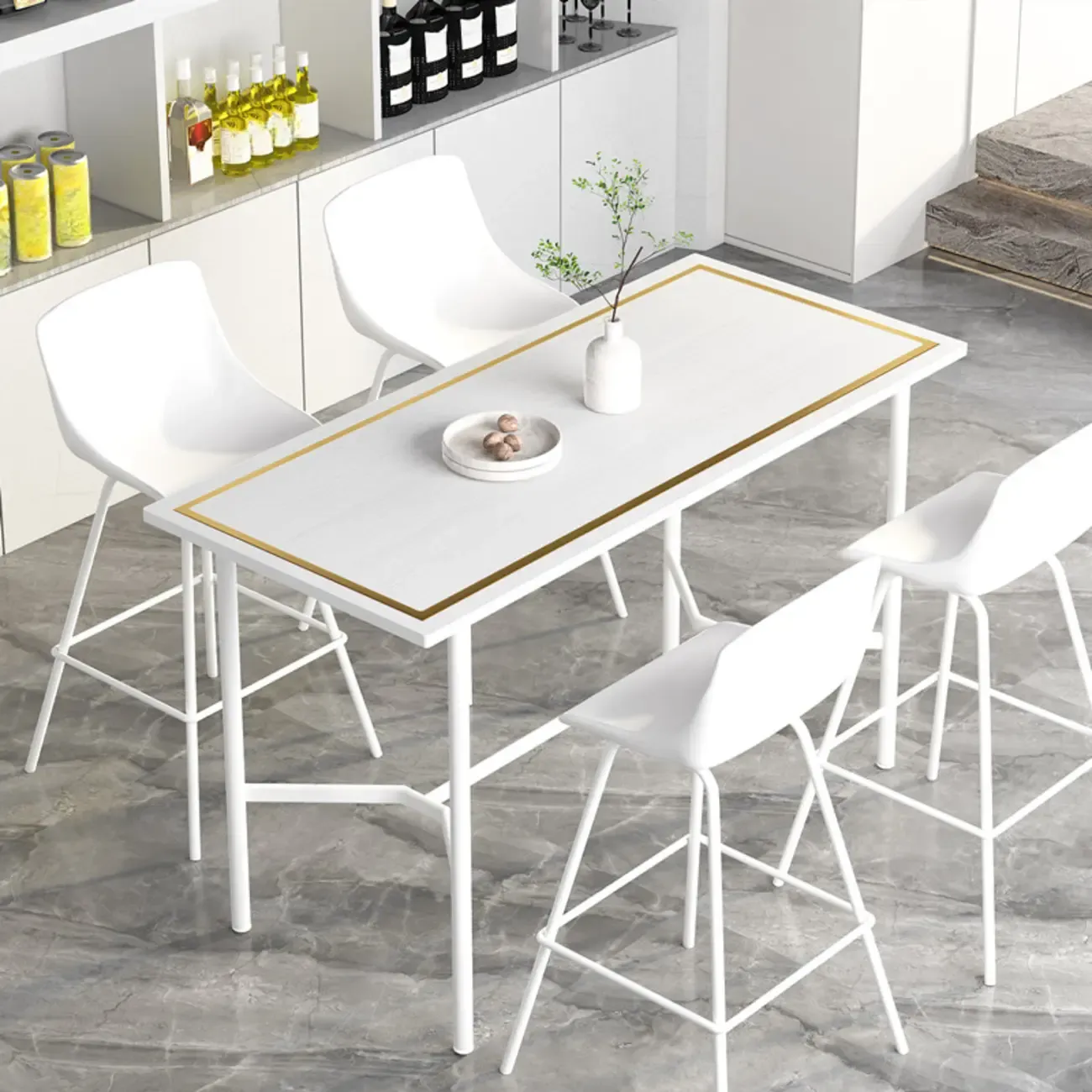 Luxurious Black-Gold Wooden Rectangular Top Bar Tables