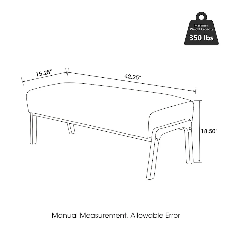 Glitzhome 42.25W Modern Leatherette Bench with Walnut Rubberwood Legs