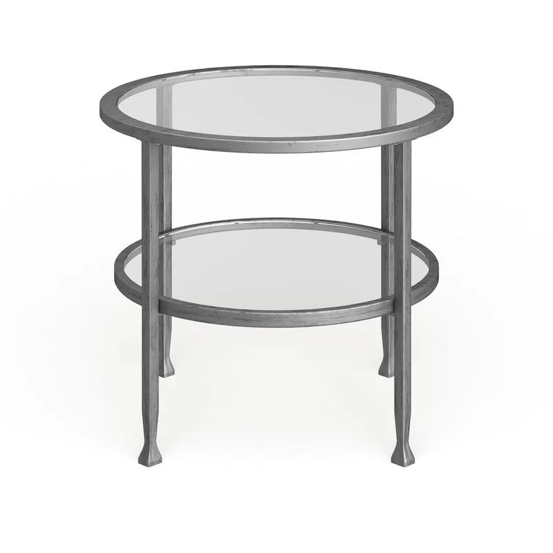 SEI Furniture Glenn Silver Metal Round Side Table with Shelf