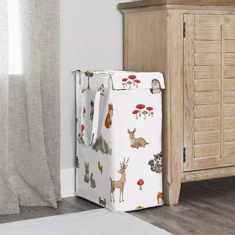 Sweet Jojo Designs Boy, Girl, Unisex/Gender Neutral Foldable Laundry Hamper with Handles Watercolor Woodland Forest Animals Green Brown and Red