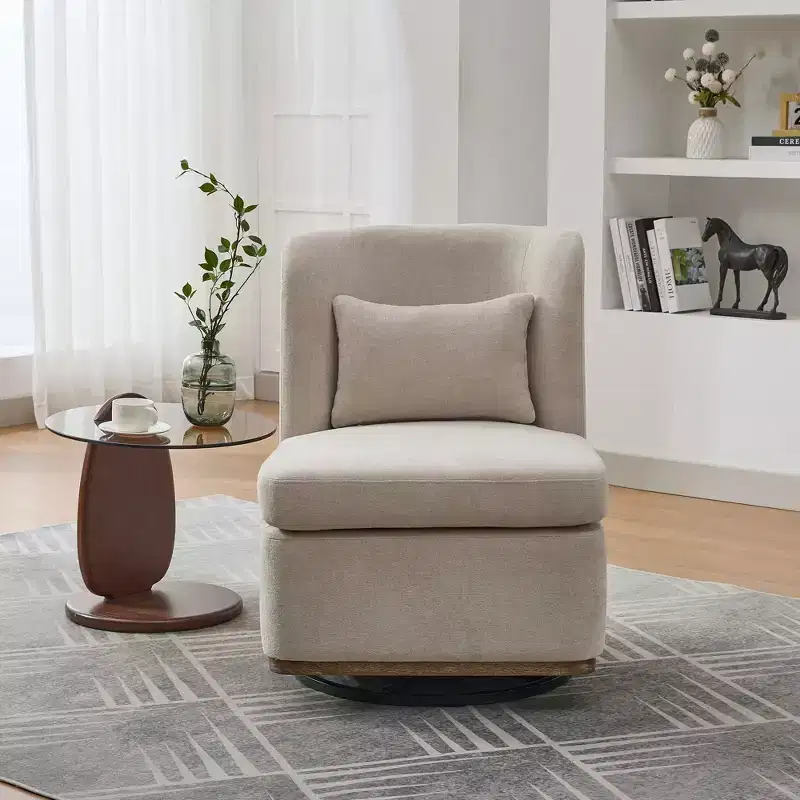 TUYOHW 25.2 Modern Chenille Swivel Chair,Chair with Pillow,Pocket Spring Cushion,Metal Base,Armless Accent Chair for Living Room,Office,Lounge