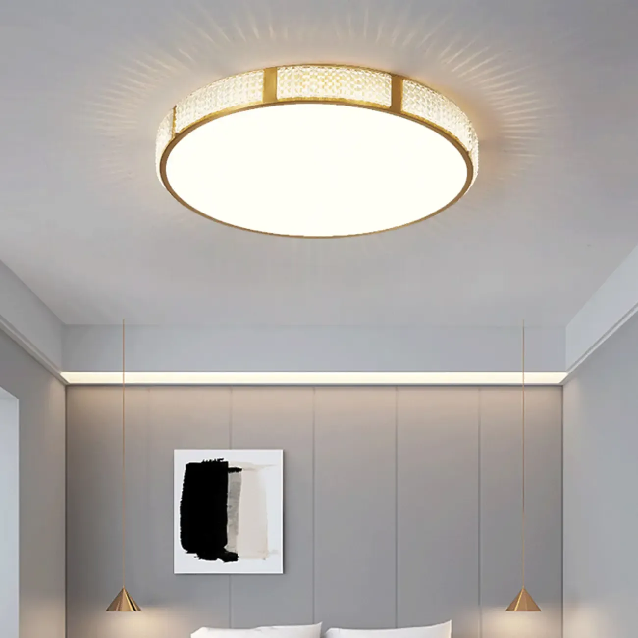 Elegant Gold Round LED Flush Mount Ceiling Light