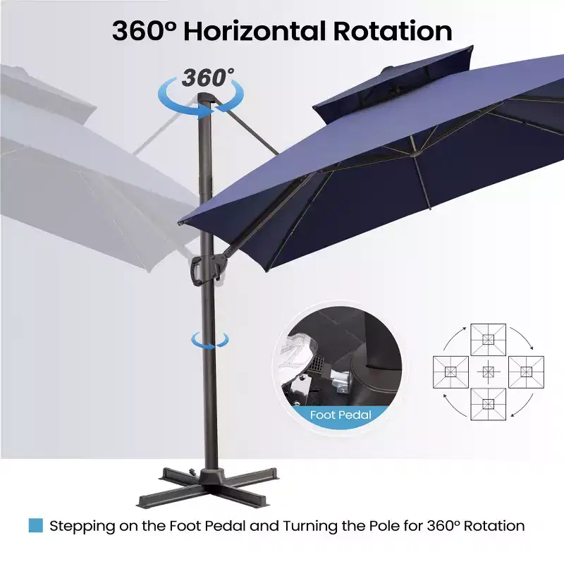 Crestlive Products 10 Feet Square 2-Tier Top Patio Cantilever Offset Umbrella 360 Shade With Weighted Base