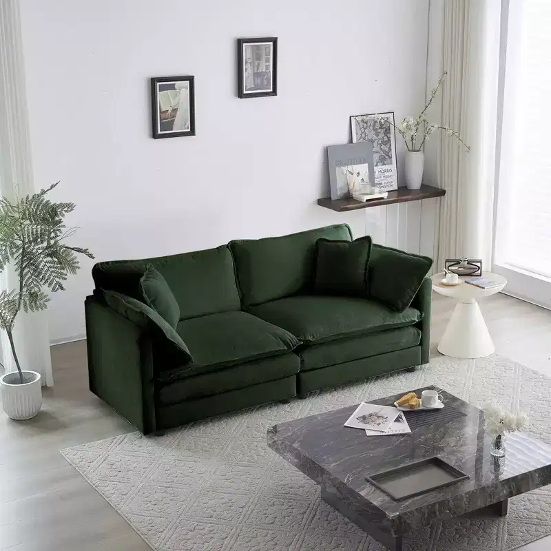 MAYEERTY Modern Loveseat Sofa Couch for Living Room Upholstered Deep 2 Seat Sofa with 4 Pillow for Living Room Green Chenille