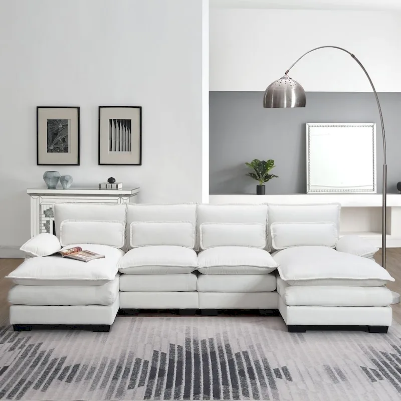 Modern U-shaped Sectional Sofa with Waist PillowsSleeper Sofa Couch with Chaise Lounge