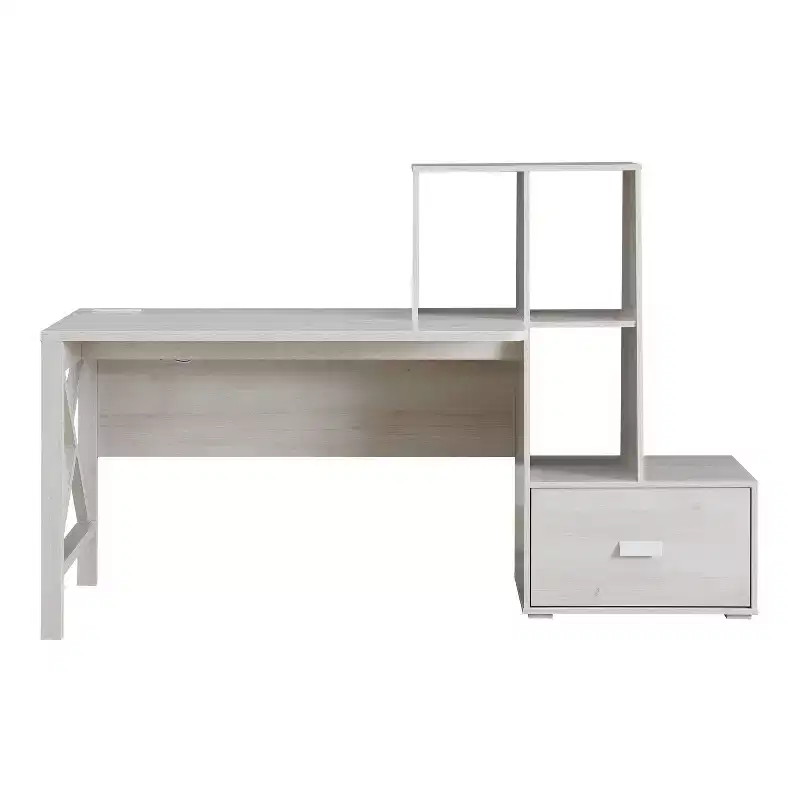 Senda Multi Storage Desk White Oak - HOMES: Inside + Out: Transitional Style, USB Charging, Open Shelves