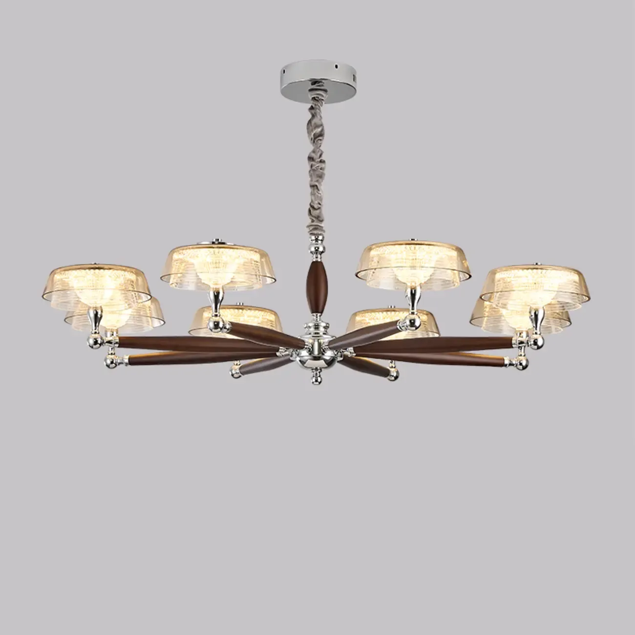 Brown Linear Wood Glass Modern Crystal Chandelier Light