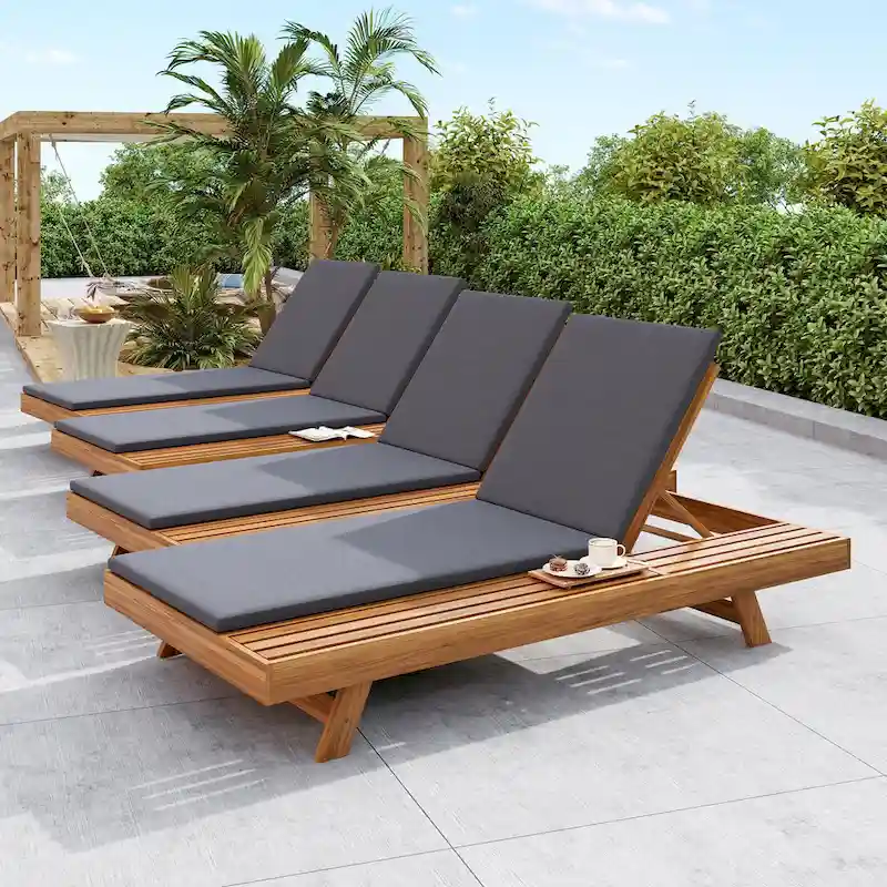Christopher Knight Home- Kane Acacia Wood Adjustable Outdoor Chaise Lounge Set of 4
