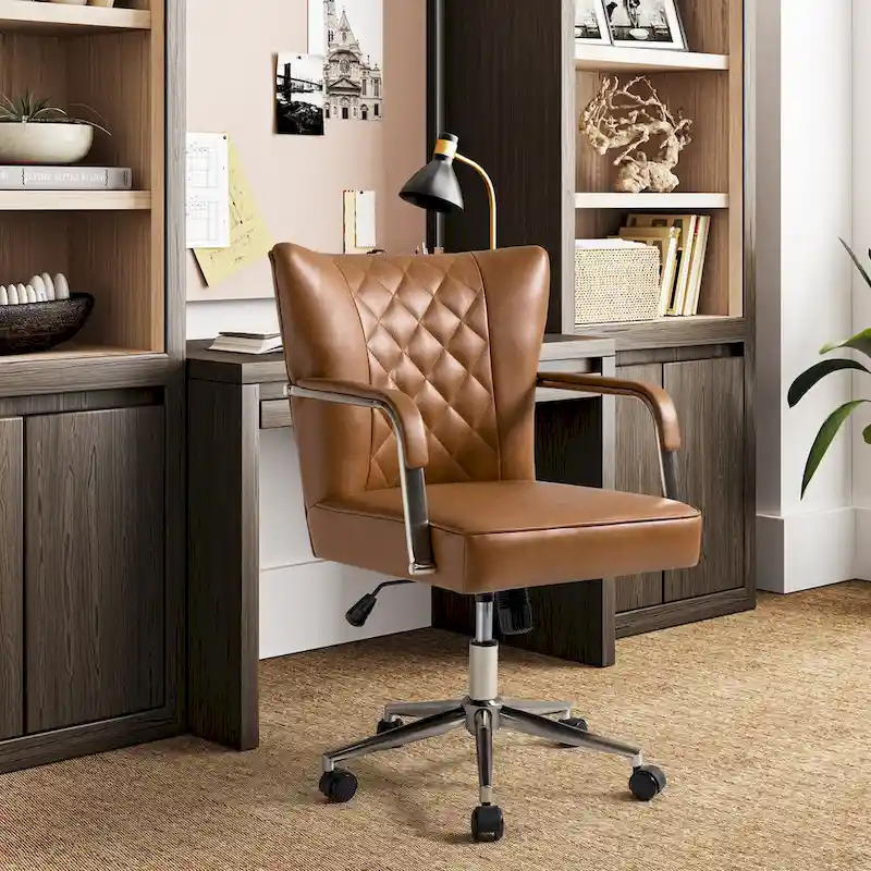 Felice Modern Swivel Height Adjustment Diamond-Tufted Office Chair by HULALA HOME