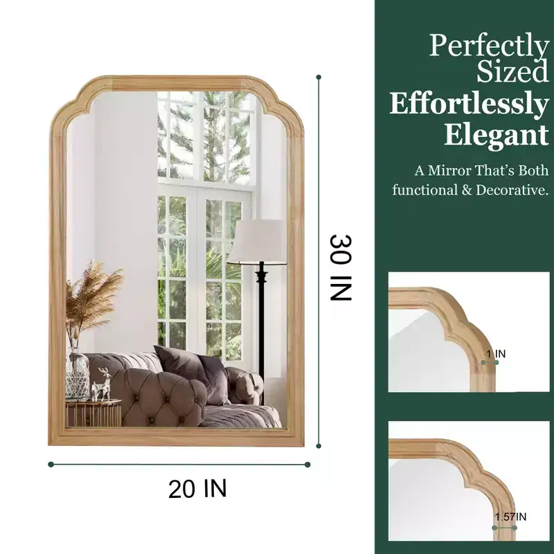 PexFix 20 x 30 Rounded Corner Solid Wood Frame Decorative Mirror Modern Farmhouse Wall Mirror For Bedroom Bathroom Living Room Entryway Natural