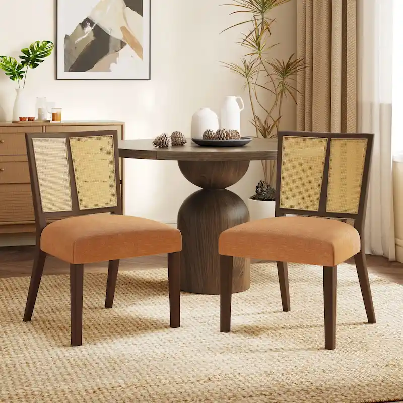 '- Oliver Mid-Century Rattan Back Upholstered Dining Chair Set of 2
