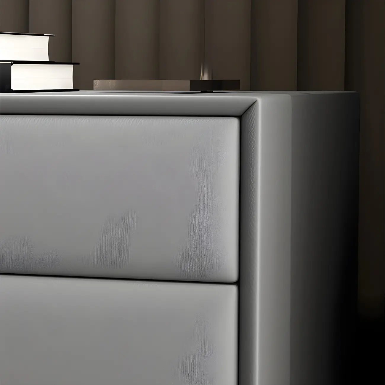 Modern Black Leather Bedside Table with Drawers