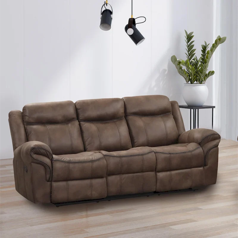 Brown Manual Microsuede Reclining Sofa, 3-Seater