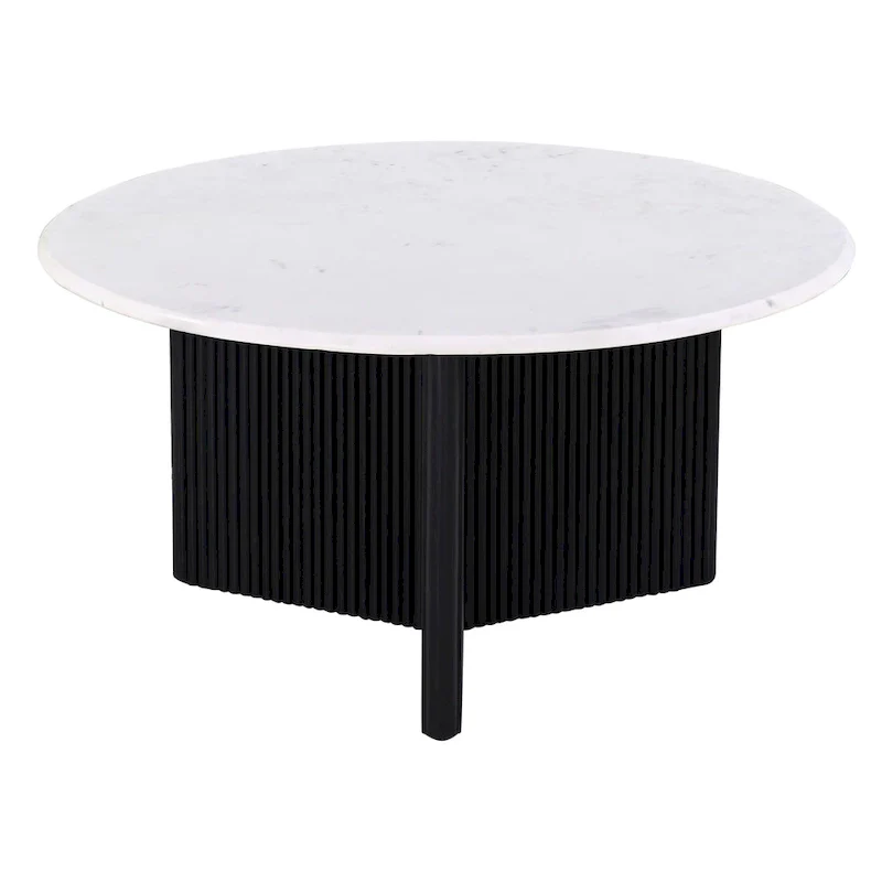 Round Marble-Top Pedestal Coffee Table, 31 Inch, White/Black