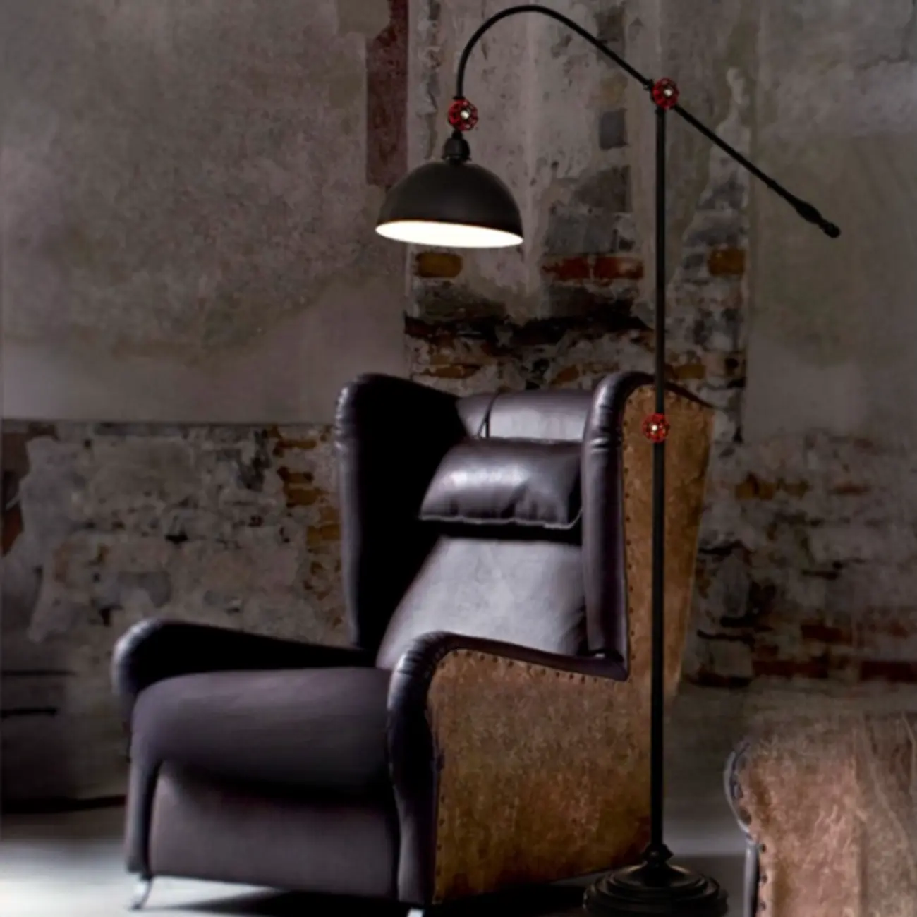 Rustic Industrial Adjustable Metal Floor Lamp with Dome Shade