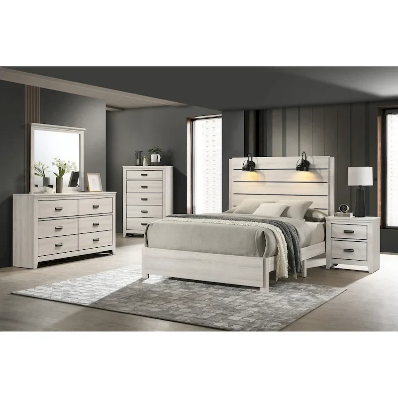 4 Piece White LED Panel Bedroom