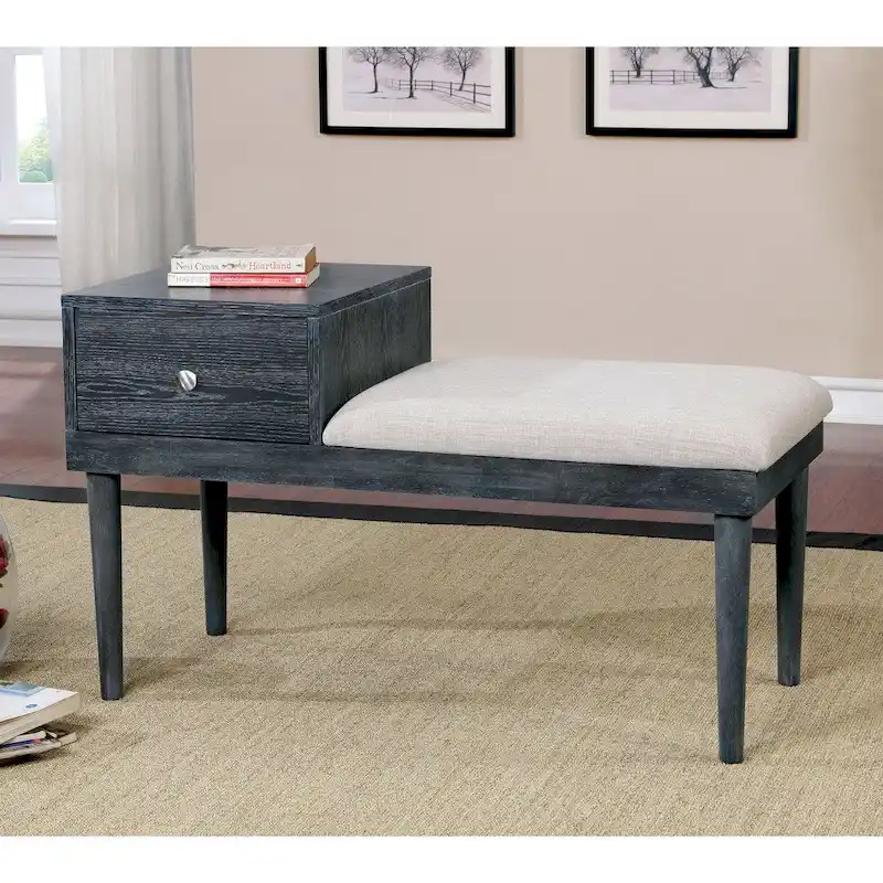 Weathered Grey Contemporary 1-Drawer Accent Bench, Seats 1