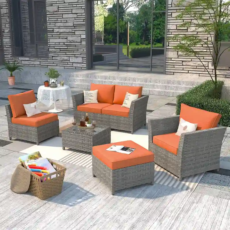 XIZZI 6-piece Patio Wicker Furniture Set with Coffee Table