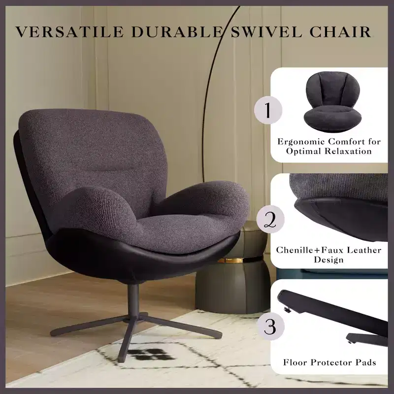 Christopher Knight Home Alger Modern Chenille and Faux Leather Upholstered Swivel Chair