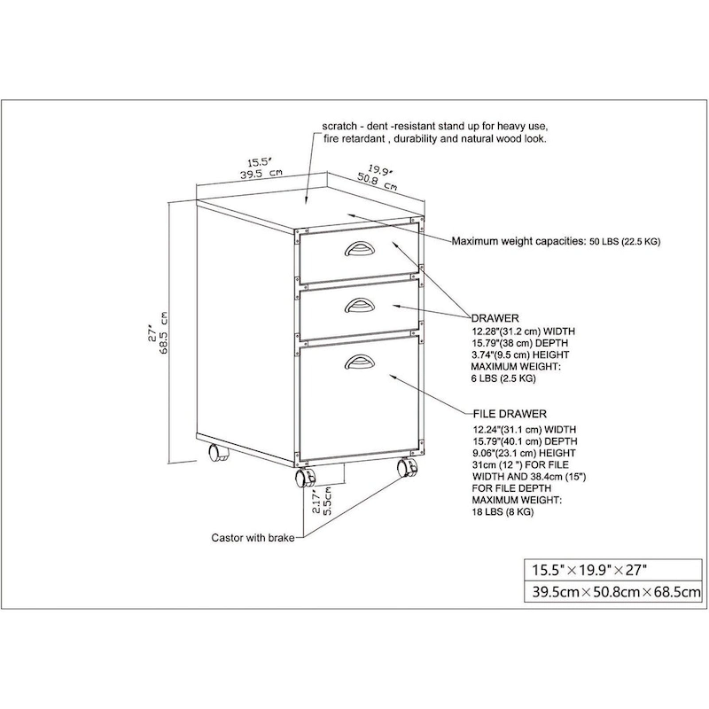 Saint Birch Bombay 3 Drawers Mobile File Cabinet