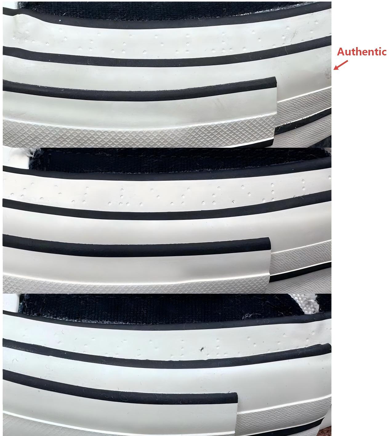 Side-view comparison of authentic and replica shoes