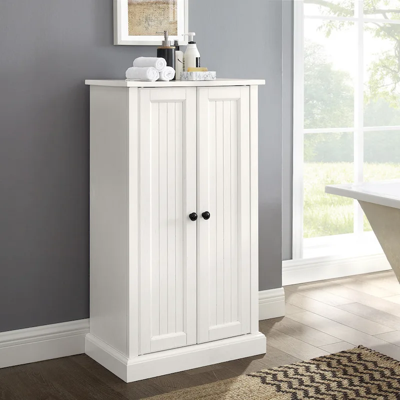 Antique White Coastal Double-Door Accent Cabinet