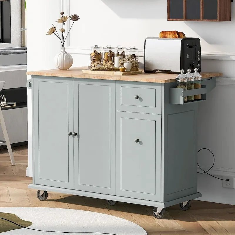 53.9 W Modern Versatile Kitchen Island with Drop Leaf and 3 Drawer Cabinets