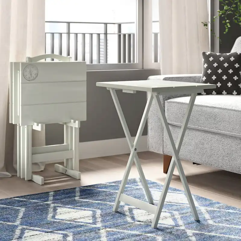 5-Piece Folding TV Tray Table with Storage Stand – Light Grey