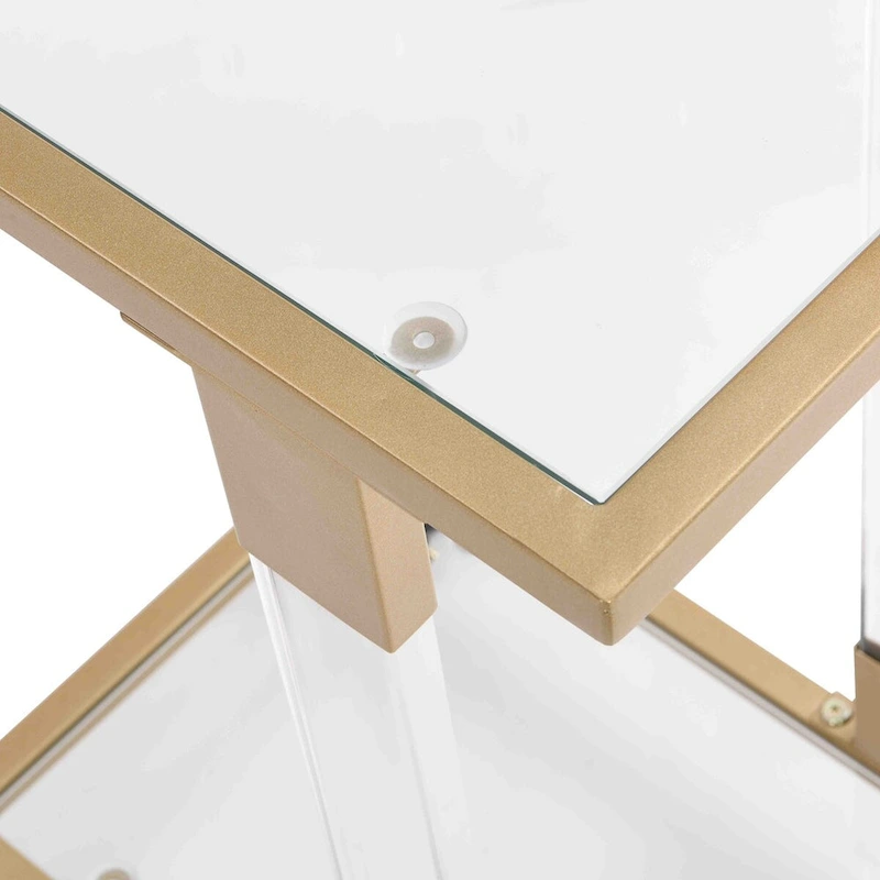 Glass Side Table, Acrylic End Table, Glass Top C Shape Square Table with Metal Base