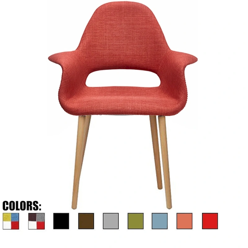 Organic Upholstered Fabric Modern Armchair with Natural Wooden Legs for Dining Room Office or Accent Lounge Side Chair