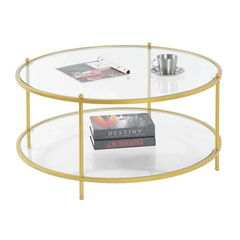 Convenience Concepts Royal Crest 2 Tier Round Glass Coffee Table