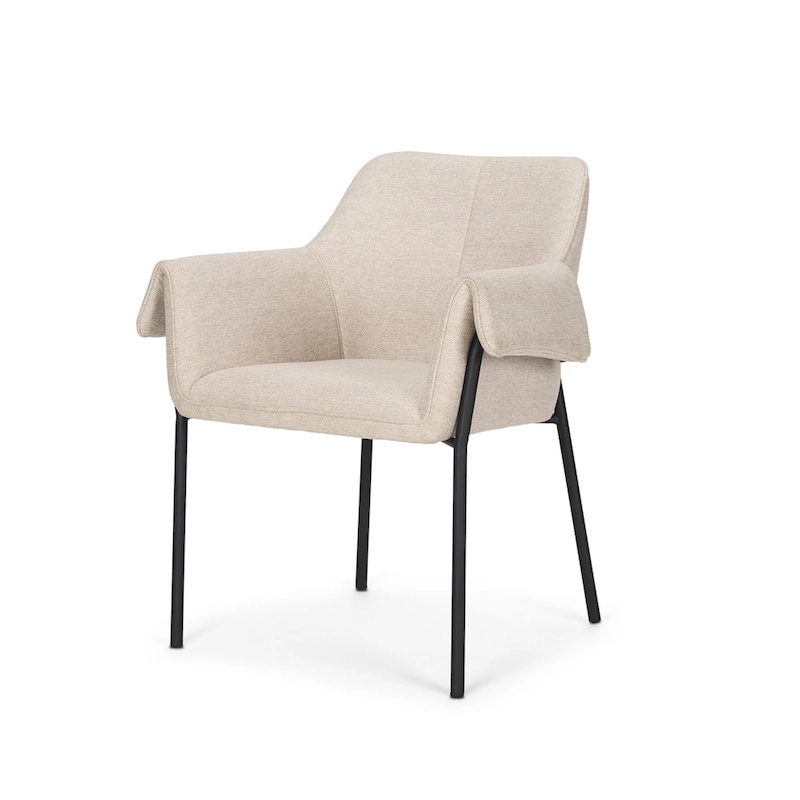 Brently Dining Chair w/ Cream Boucle Fabric & Matte Black Metal Legs