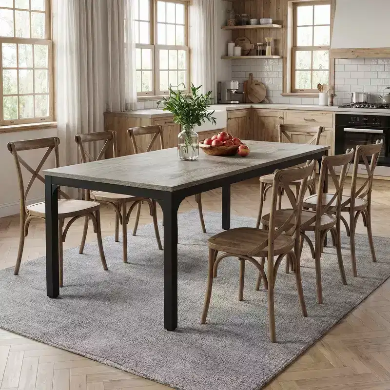 MAYEERTY 78.7 6-8 Person Rustic Dining Table, Waterproof Scratch Resistant Modern Kitchen & Office Table