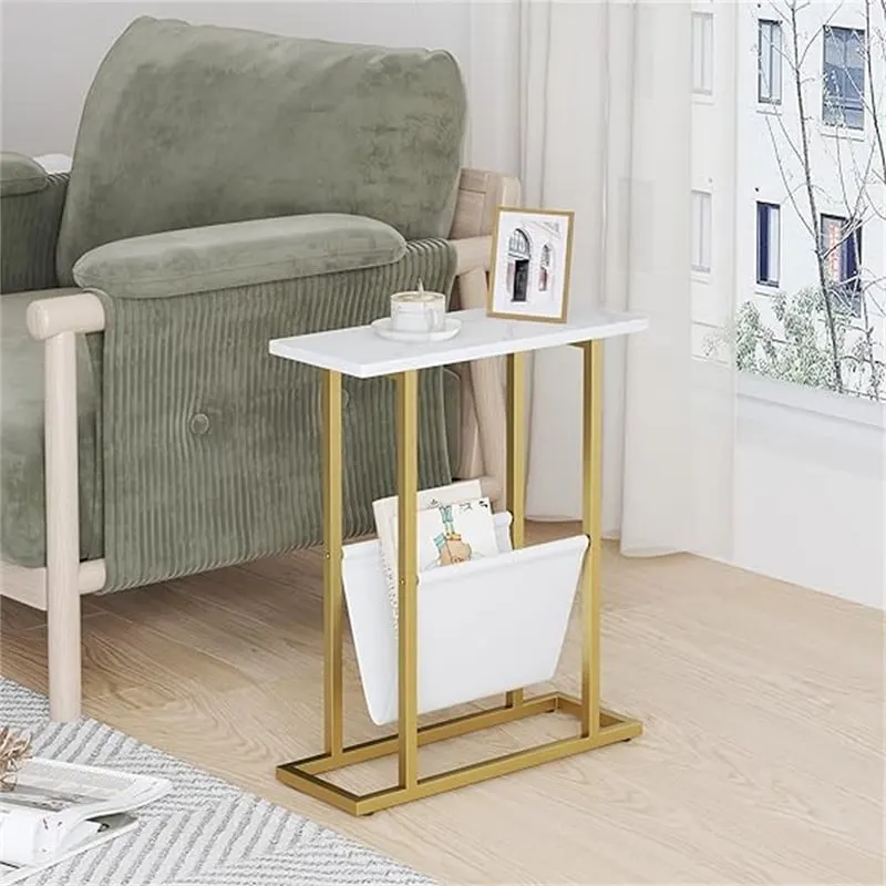 White / Grey / Black / Rustic Brown Narrow Side Table with Storage Bag, 1-Person