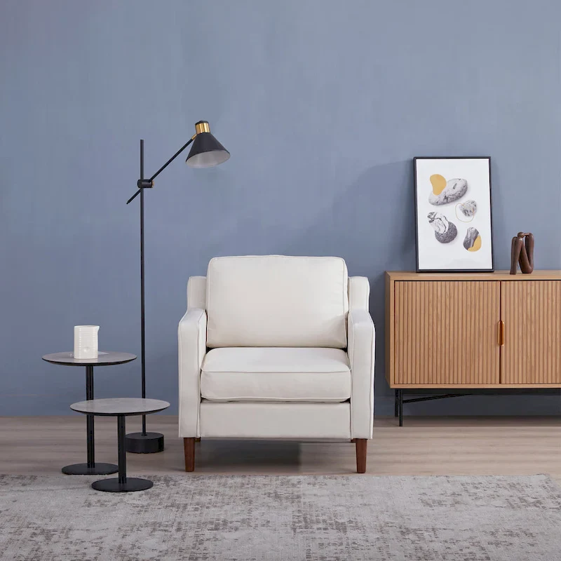 Sedona Modern Accent Chair, Faux Linen / Vegan Leather Armchair