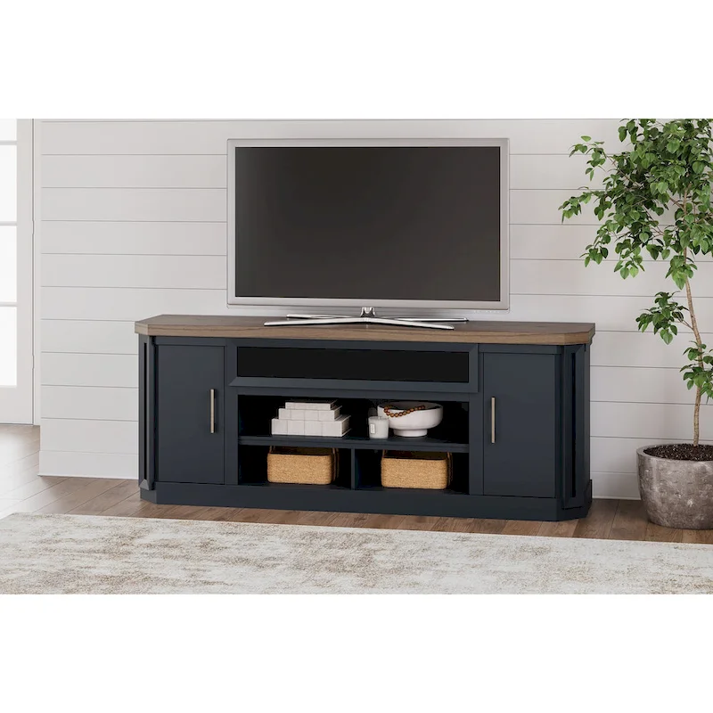 Blue & Brown 2-Person TV Stand with Storage Cabinets, 83