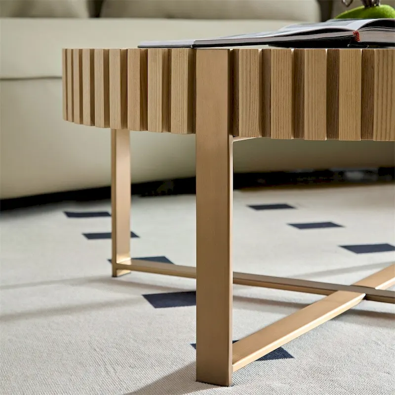 Modern 31.5 Round Coffee Table with Sturdy Metal Pedestal