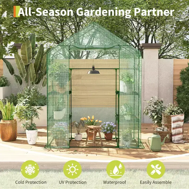 DobleePy Outdoor Greenhouse, PE Cover, 3 Tiers 12 Shelves Portable Walk-in Garden House for Indoor Backyard Outside