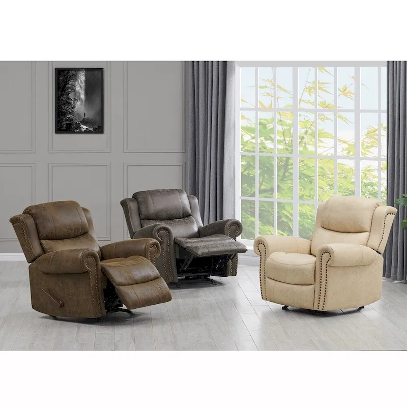 Faux Leather Wall-Hugger Recliner Chair, Single Seat – Saddle Brown / Latte Tan / Fog Grey