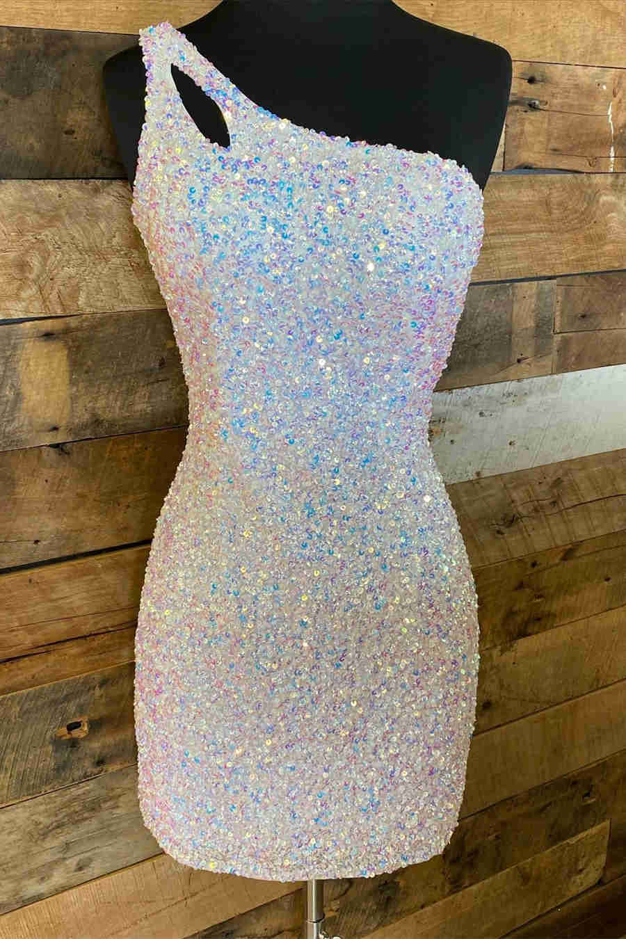 Orange Sparkly Bodycon One Shoulder Sequins Mini Party Dresses with Keyhole